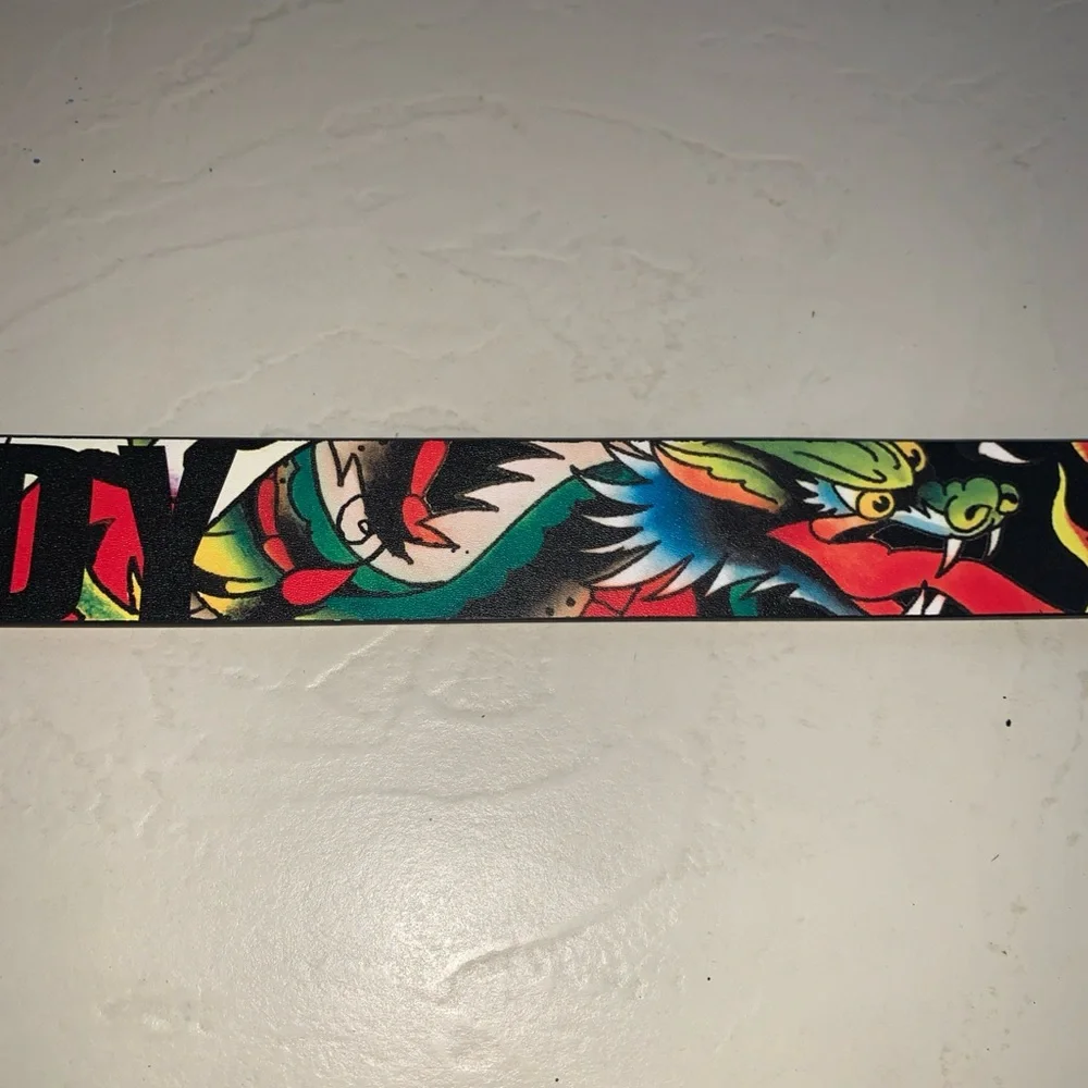 Ed Hardy Men's Reversible Belt Tattoo Dragon Skull Y2K Streetwear Size 42